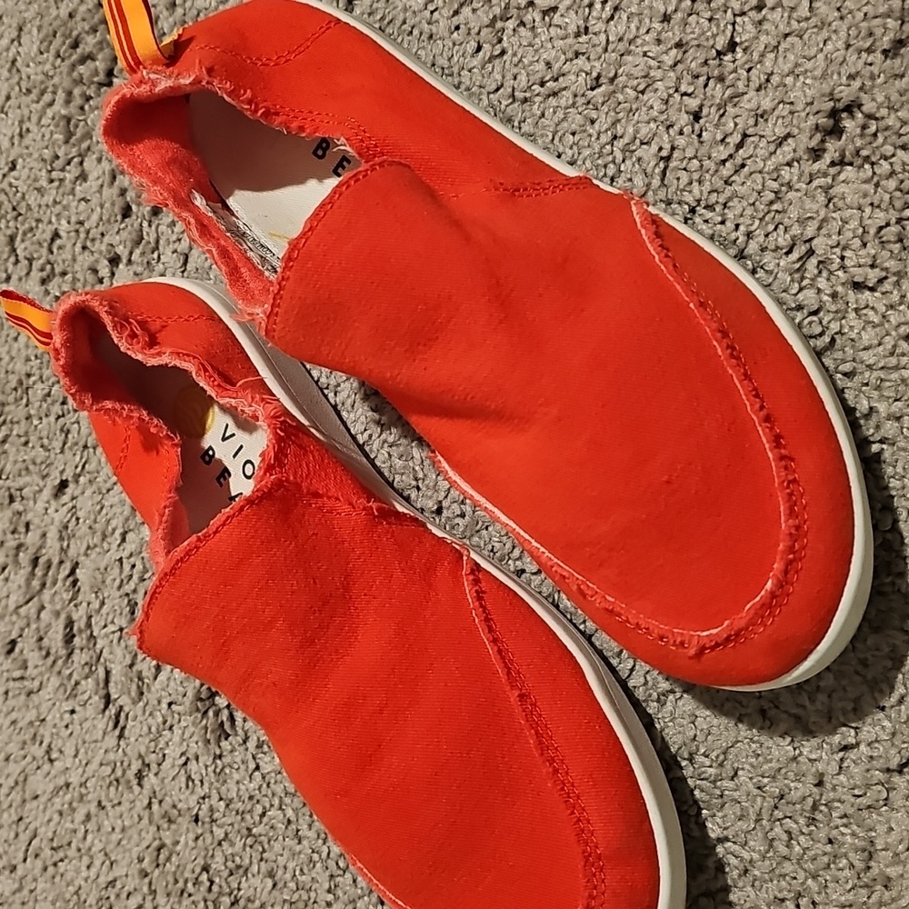 Vionic Beach Size 7 Canvas Slip On Orange Shoe Excellent Used Condition - Picture 6 of 6